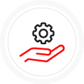 Gears above palm of a hand
