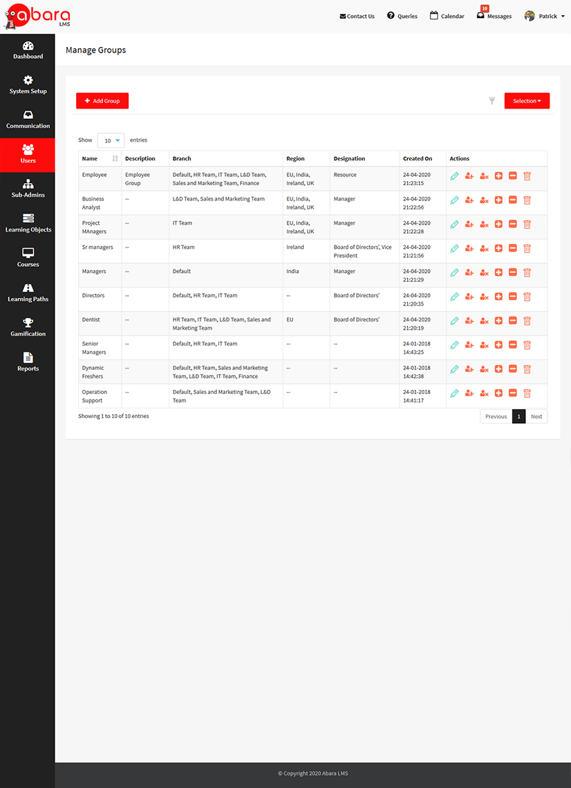 Lms user roles and group management