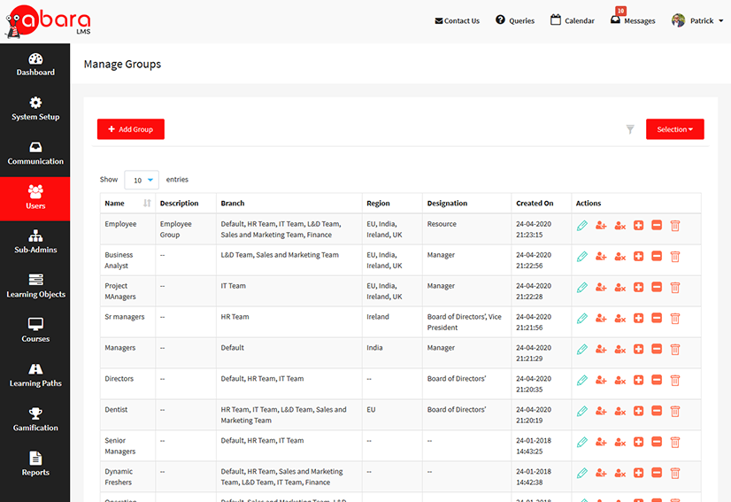 Lms user roles and group management
