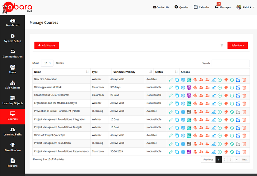 Course management features
